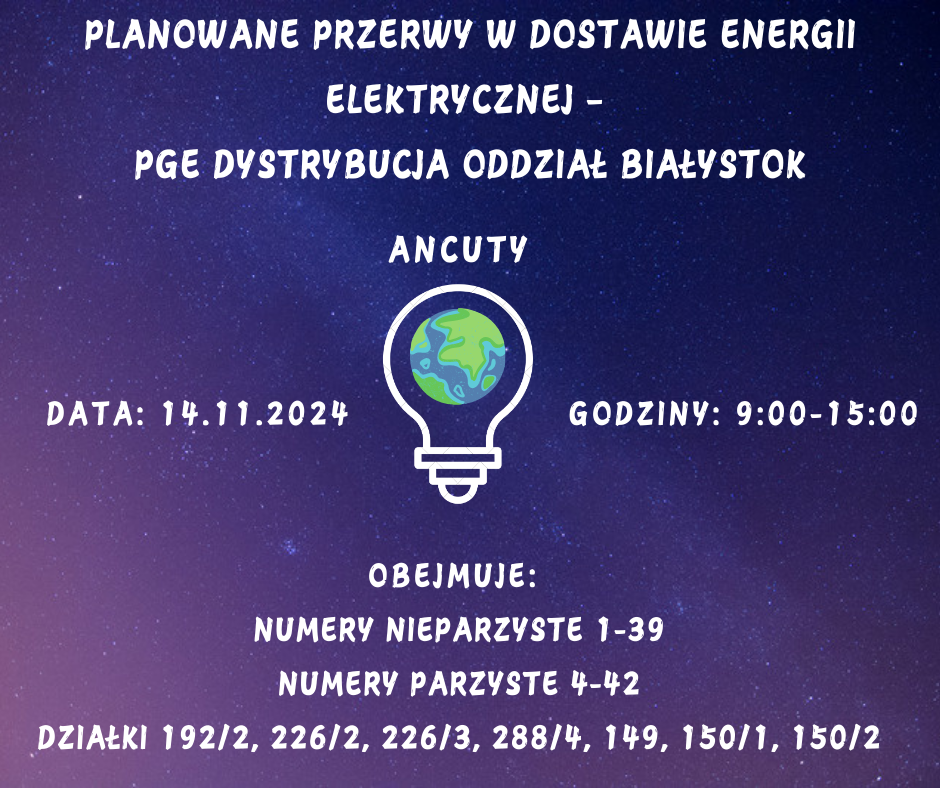 Wszelkie informacje o planowanych przerwach w dostawach energii elektrycznej dostępne są na naszej stronie internetowej www.pgedystrybucja.pl Dodatkowych informacji udziela Centrum Dyspozytorskie 